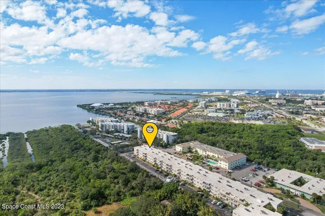 a view of a lake with a city