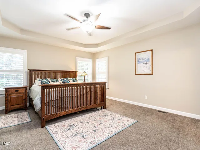a living room with furniture floor to ceiling fan and a rug