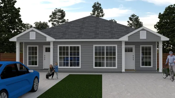 a front view of a house with a yard outdoor seating and barbeque oven