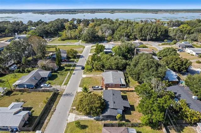 an aerial view of a house with a garden