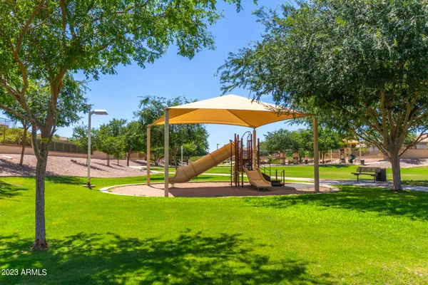 a view of a park with slide