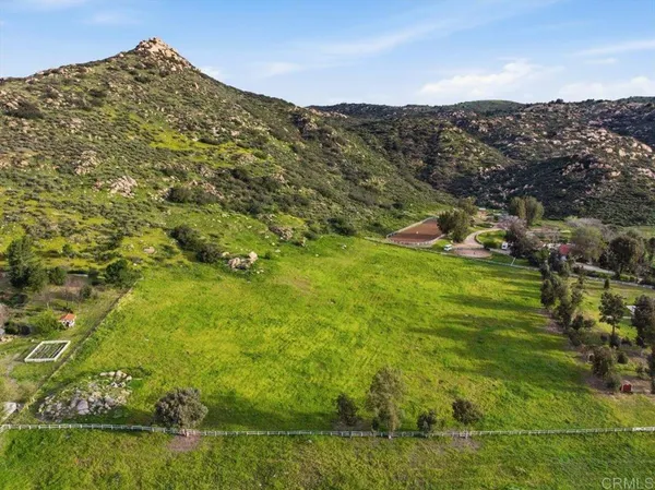 a view of a big yard with lots of plants and mountain view