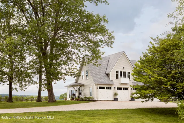 a view of house with swimming pool and trees in the background