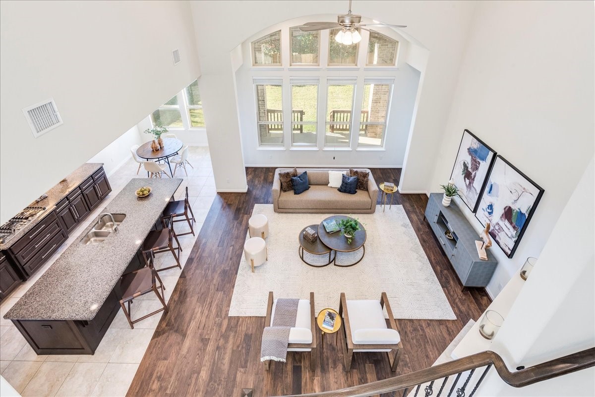 1689 Cool Spring Way Austin, TX 78737 - Photo 10 of 40 arial view of the living area from the stairs.