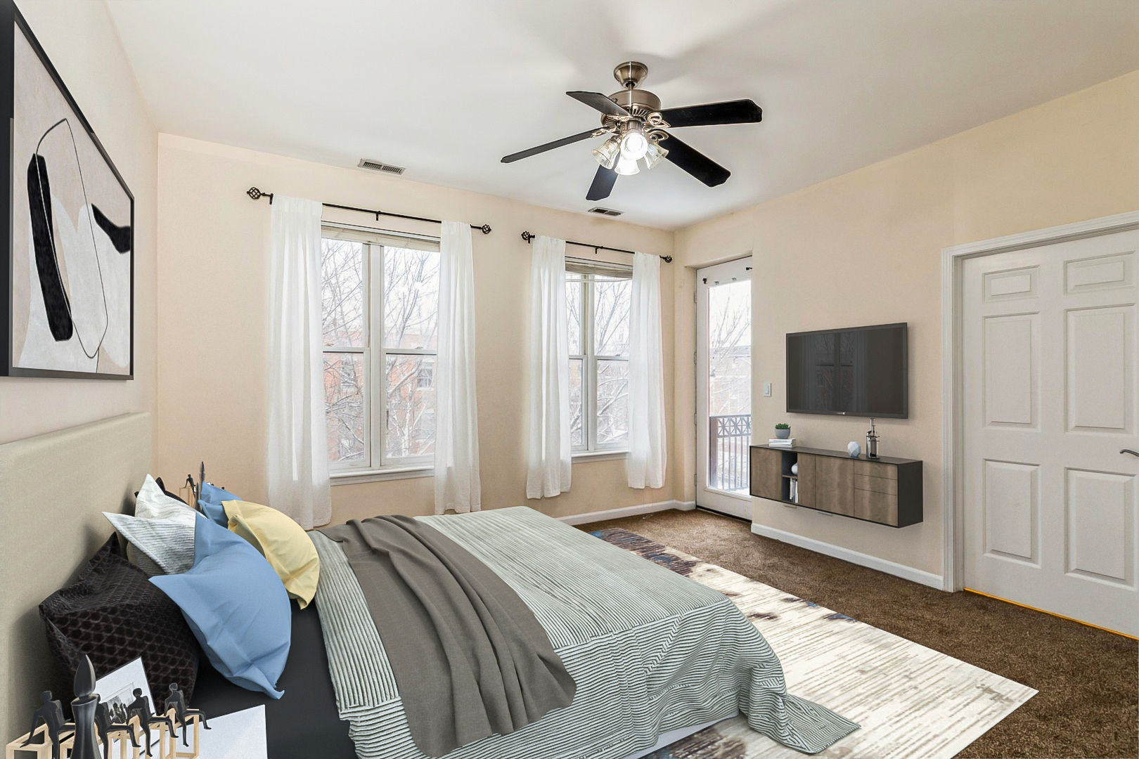 1500 South Halsted Street, Unit 3B Chicago, IL 60607 - Photo 17 of 33 a bedroom with a bed and a flat screen tv