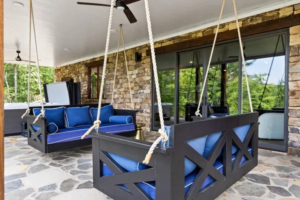 a living room with furniture and a window