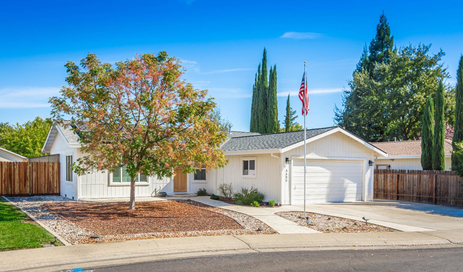 a front view of a house with a yard and tree