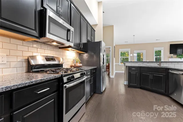 a kitchen with stainless steel appliances granite countertop a stove and a sink