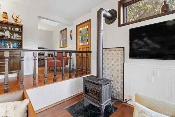 a view of a living room and dining room