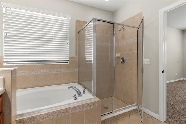 a bathroom with a shower and a bathtub