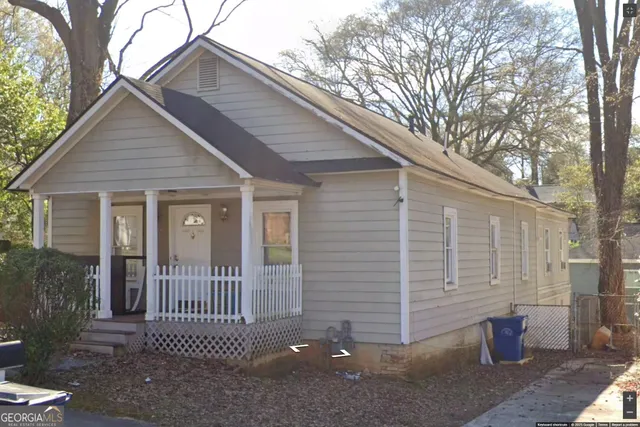 a porch with seating space