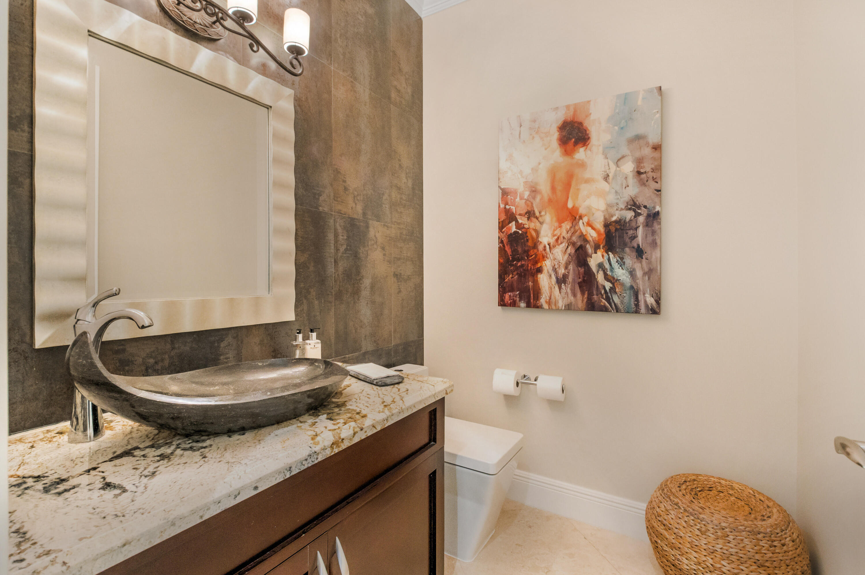 1130 Spanish River Road Boca Raton, FL 33432 - Photo 13 of 59 a bathroom with a granite countertop sink and a mirror
