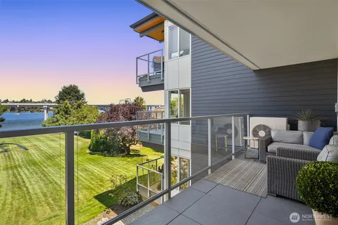 a balcony with furniture