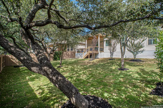 a large tree in front of a yard