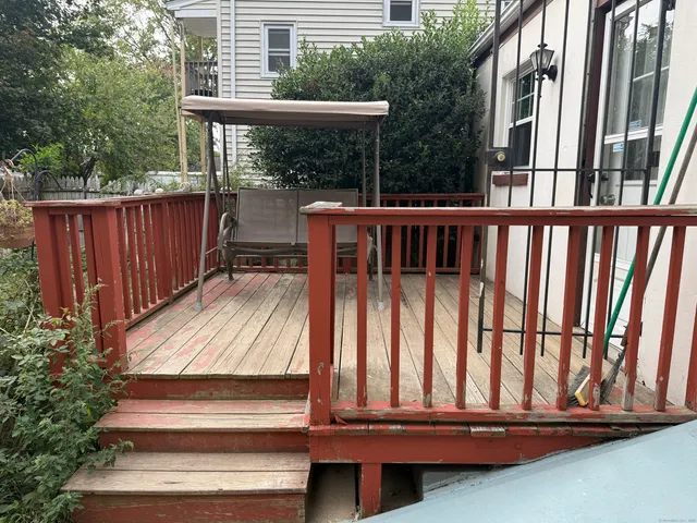 a view of wooden balcony