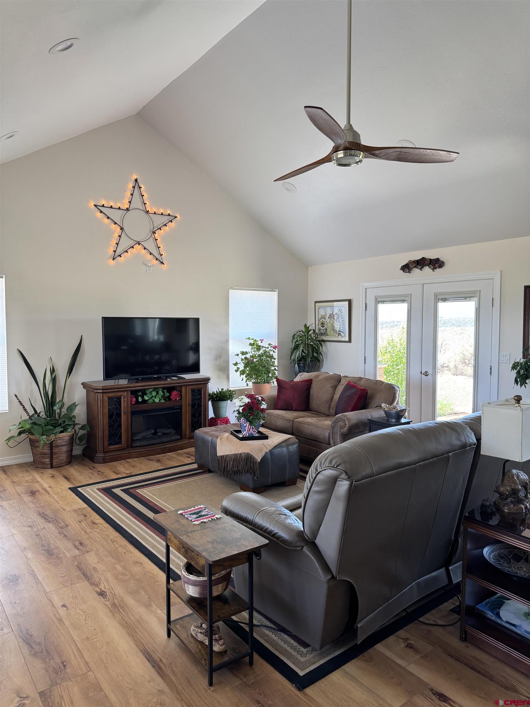 10377 Road 23.5 Cortez, CO 81321 - Photo 6 of 45 a living room with furniture a flat screen tv and a fireplace