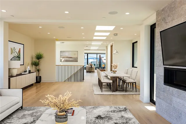 a view of an empty room with a large window