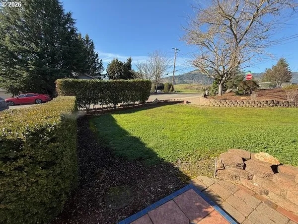 a view of a garden with an outdoor space