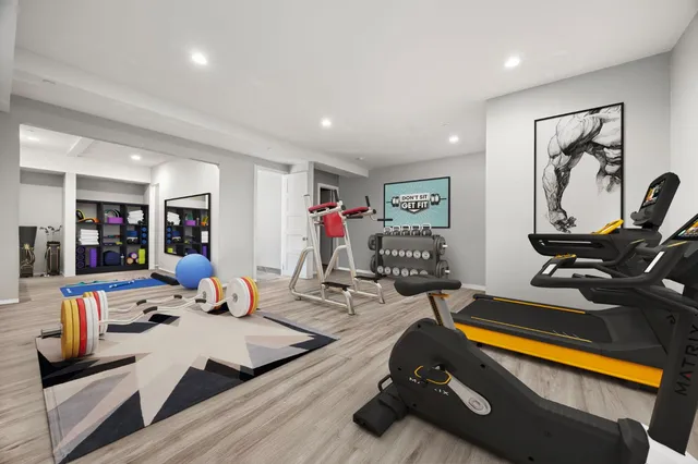 a view of a room with gym equipment