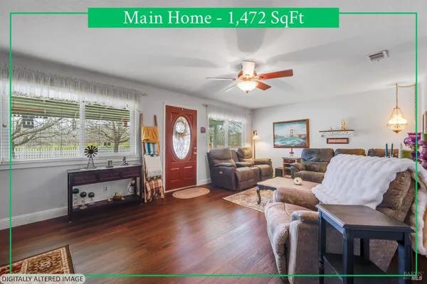 a living room with a large window