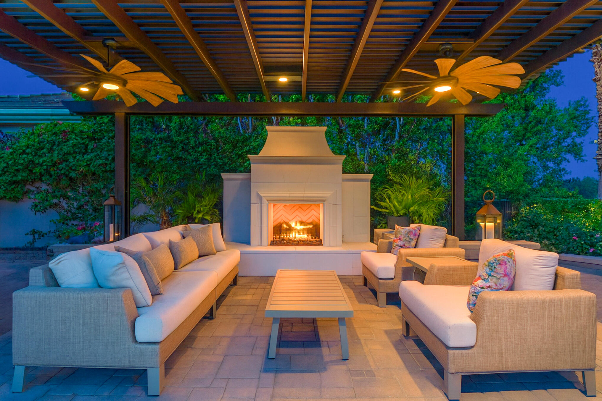 a outdoor living space with furniture and garden view