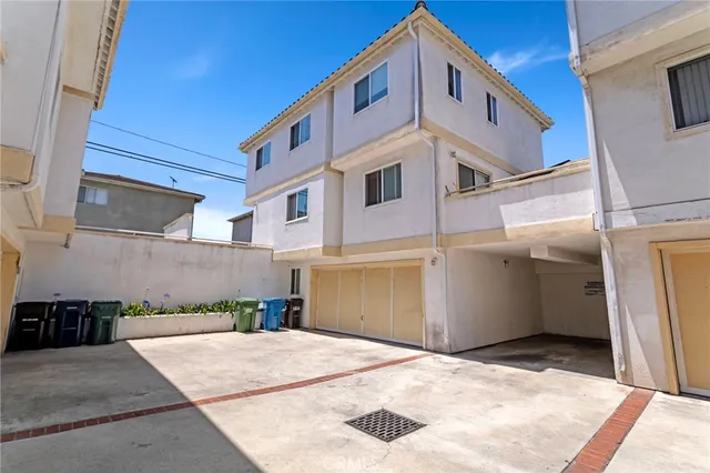 a view of a building with a garage