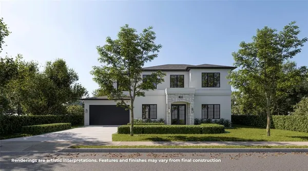 a view of a white house with a yard and plants
