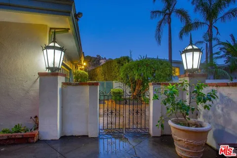 a potted plant sitting in front of a house