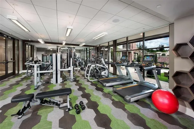 a view of a room with gym equipment
