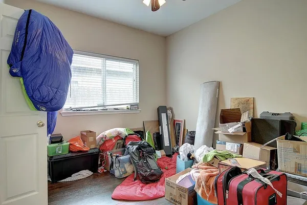 a view of a backyard with a garden