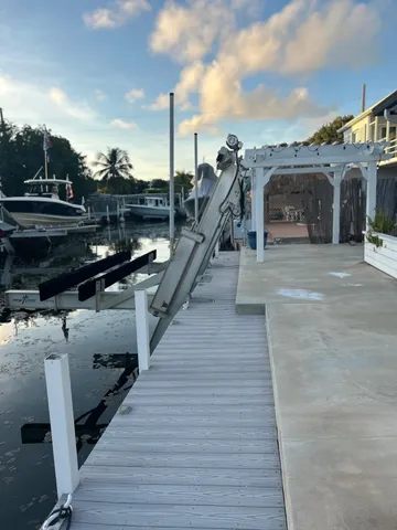 a view of balcony with wooden floor