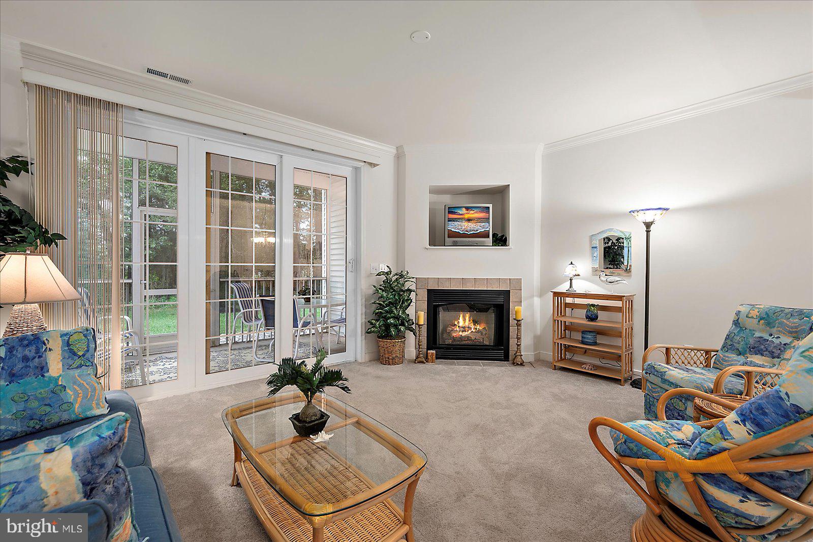30611 Cedar Neck Road, Unit 2107 Ocean View, DE 19970 - Photo 6 of 44 a living room with furniture a fireplace and a flat screen tv