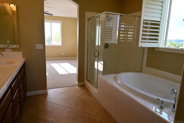 a bathroom with a tub a sink and a shower