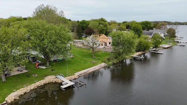 a view of a lake with houses
