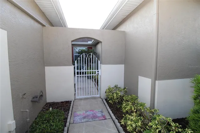 a porch with seating space
