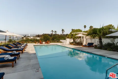 an outdoor space with seating