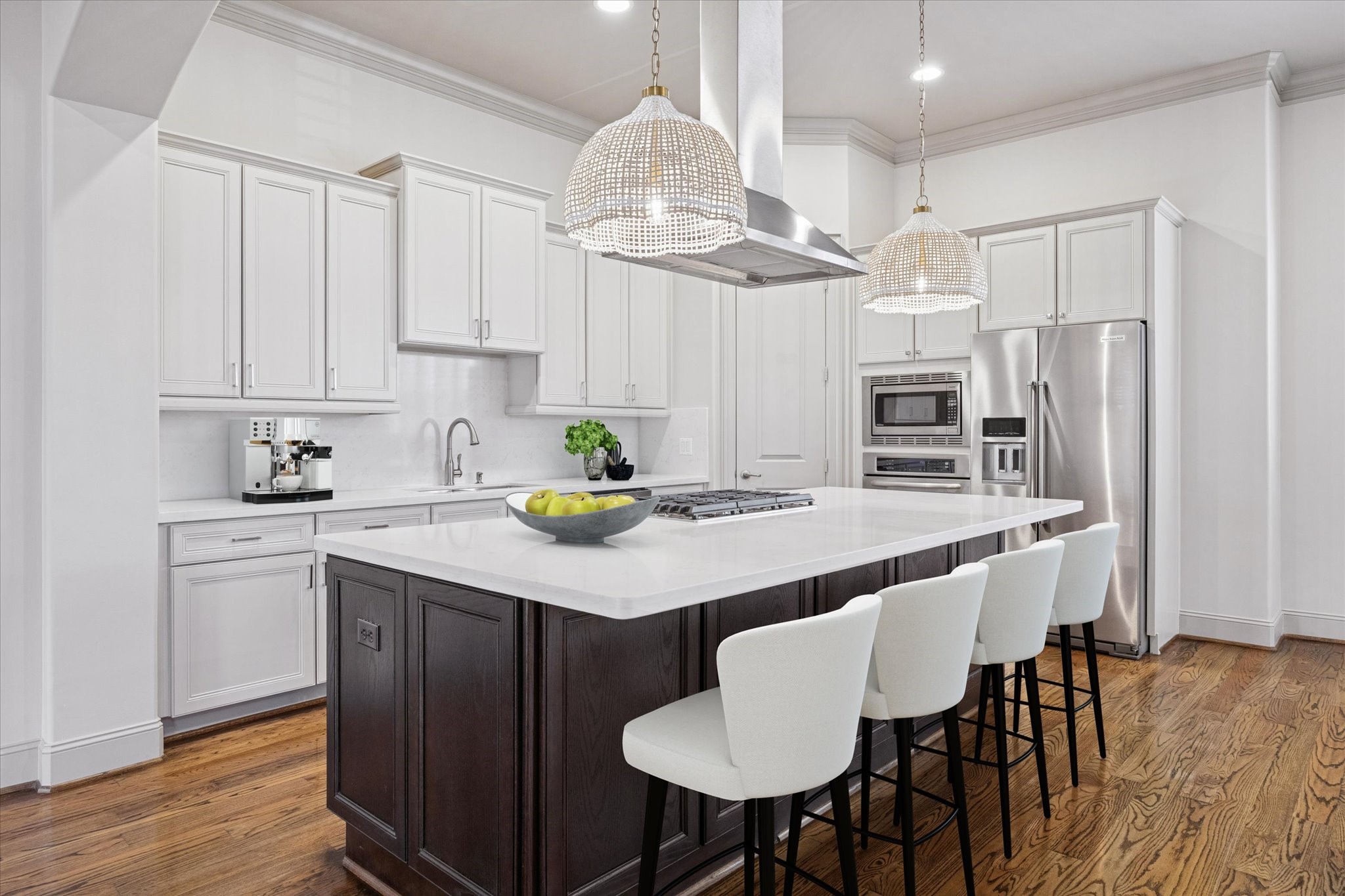 1545 Haddon Street Houston, TX 77006 - Photo 11 of 30 Beautiful large kitchen island showcasing new stainless steel Kitchen Aid appliances with built in gas cooktop