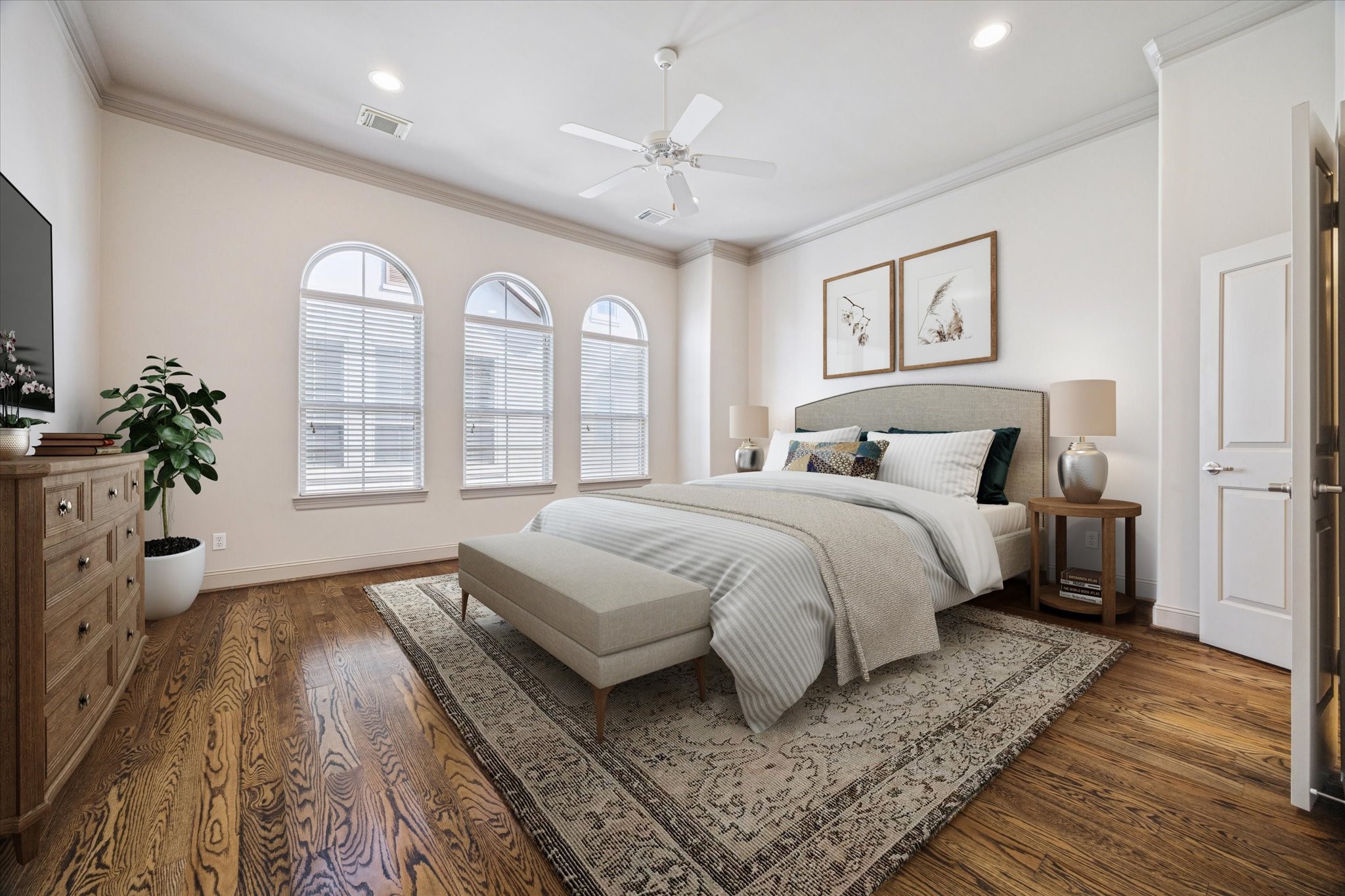 1545 Haddon Street Houston, TX 77006 - Photo 20 of 30 Expansive primary suite featuring soaring ceilings, oversized windows and abundant natural light
