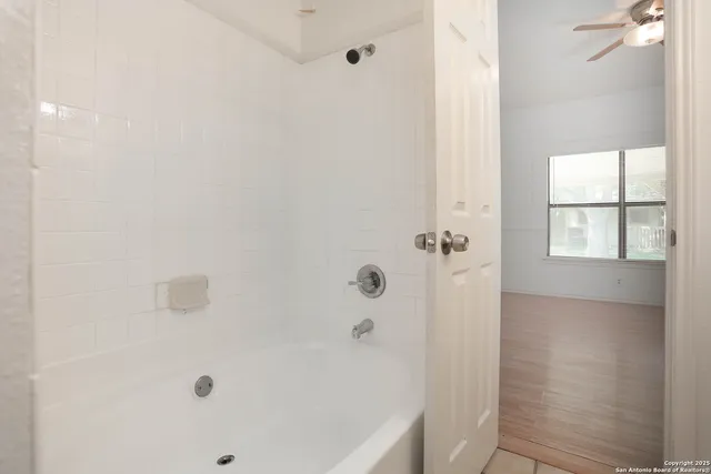 a bathroom with a bathtub