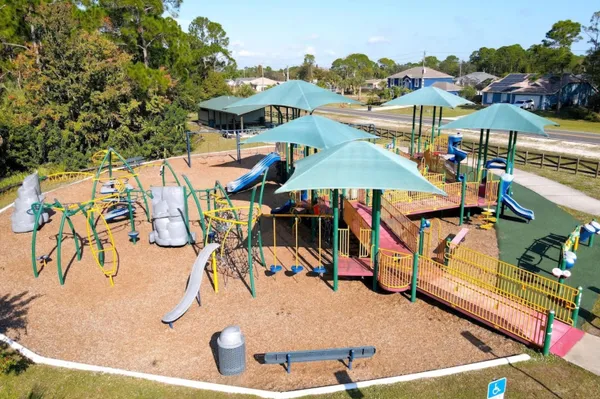 an outdoor space with seating