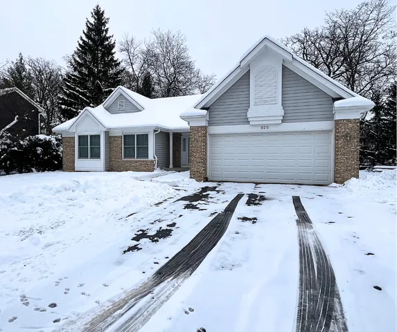 a front view of a house with a yard covered with snow