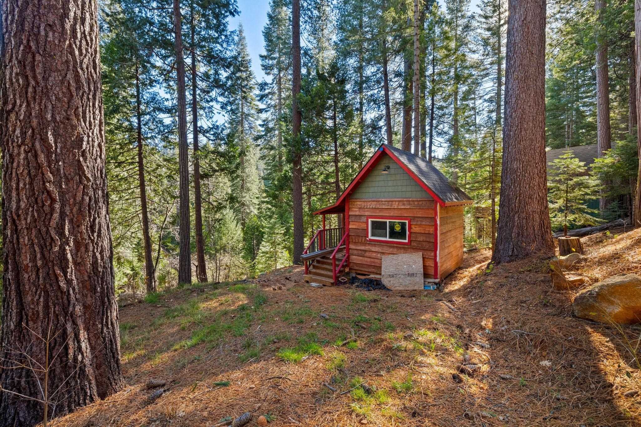25777 Long Barn Sugar Pine Road Long Barn, CA 95335 - Photo 2 of 18 a view of backyard of a house with large trees and wooden fence