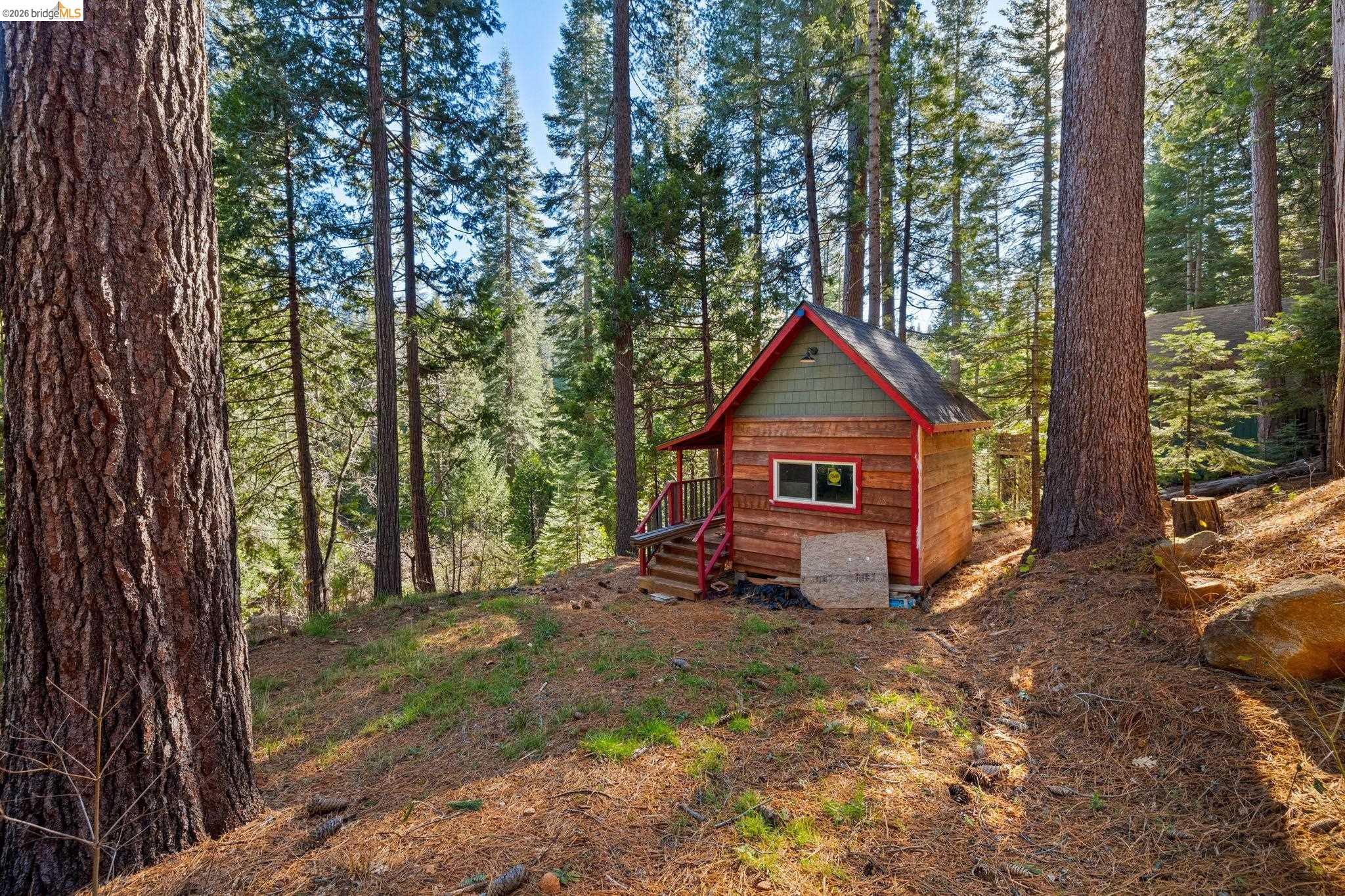 25777 Long Barn Sugar Pine Road Long Barn, CA 95335 - Photo 2 of 18 a view of backyard of a house with large trees and wooden fence