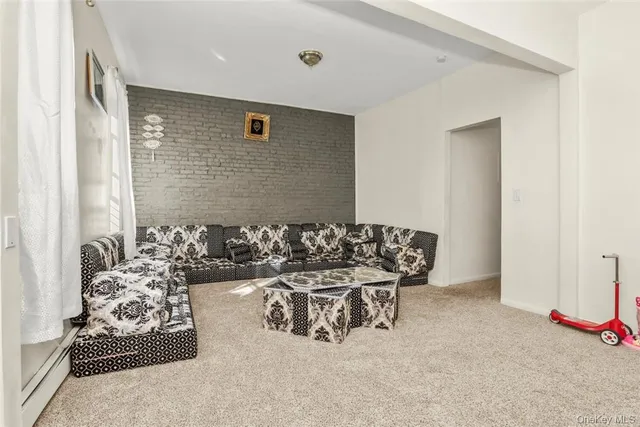 a living room with a couch and a table