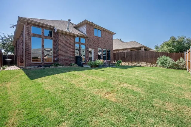 a garden view with a seating space