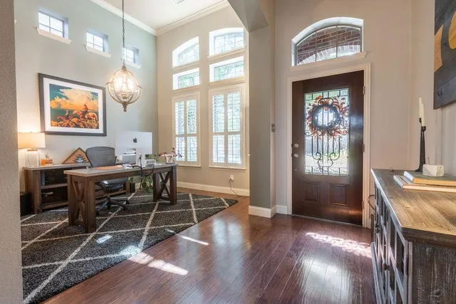 a workspace with wooden floor