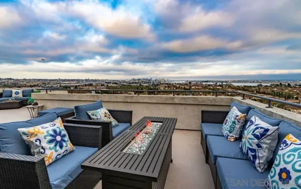 a view of a terrace with couches