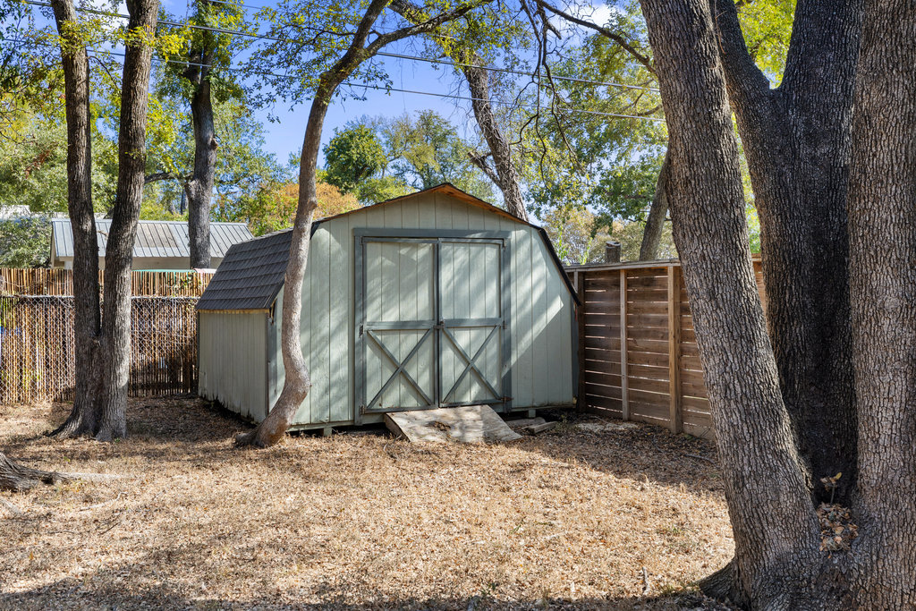 2008 Matthews Lane Austin, TX 78745 - Photo 36 of 36 The shed sits at the back of the yard, ready for storing tools, bikes, or whatever projects come next