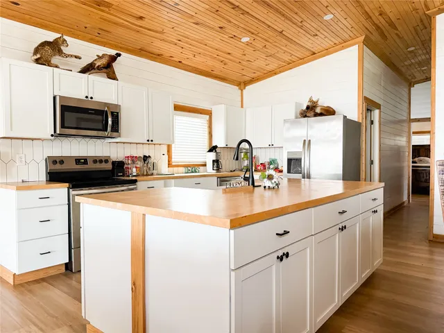 a kitchen with stainless steel appliances a sink and cabinets
