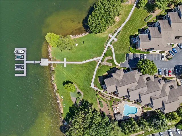 an aerial view of a house with a garden